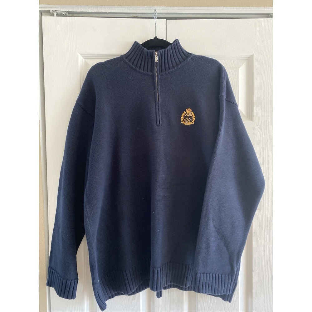 Lauren Ralph Lauren Quarter Zip Pullover Mens XL Navy Crest Preppy Blue Cotton